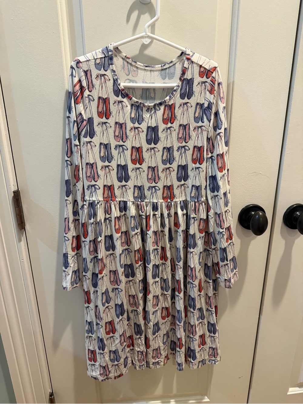 Pink Chicken Long-Sleeve Ballet Shoe Print Dress